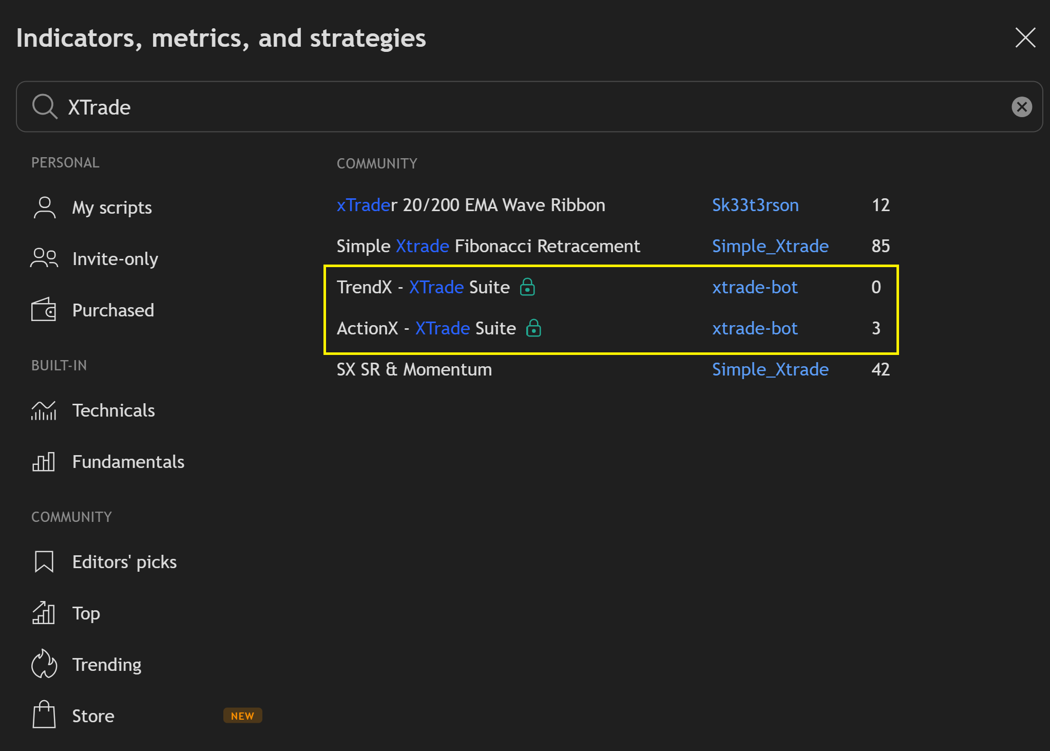Find XTrade indicators